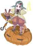  00s 1girl drill_hair full_body green_eyes green_hair hair_ornament heart_hair_ornament jack-o&#039;-lantern kabocha kanaria long_sleeves looking_at_viewer puffy_pants pumpkin rozen_maiden simple_background solo standing twin_drills twintails umbrella what white_background 