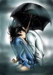  1boy bags_under_eyes death_note l_(death_note) male_focus rain solo tears umbrella 