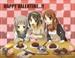  3girls apron asahina_mikuru brown_hair chocolate chocolate_making cooking happy_valentine lowres multiple_girls nagato_yuki short_hair sleeves_pushed_up suzumiya_haruhi suzumiya_haruhi_no_yuuutsu valentine 