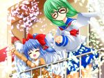  2girls aoi_yuuji bow glasses multiple_girls puni_puni_handmaid school_uniform serafuku wings 