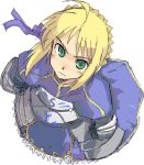  1girl ahoge armor blonde_hair fate/stay_night fate_(series) from_above green_eyes kusanagi_tonbo oekaki saber simple_background solo 