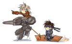  2boys box iroquois_pliskin liquid_snake lowres male_focus mecha metal_gear_(series) metal_gear_rex metal_gear_solid mikan_box multiple_boys parody solid_snake walker 