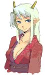  1girl breasts cleavage dragon_girl horns japanese_clothes kimono kusanagi_tonbo oekaki oni original pointy_ears solo 