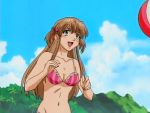  00s 1girl animated animated_gif azusagawa_tsukino ball beach beachball bikini blonde_hair brown_hair green_eyes long_hair lowres solo swimsuit yakitate!!_japan 