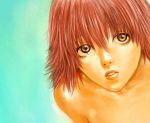  00s 1girl close-up flcl haruhara_haruko nekoi_mie nude orange_hair portrait topless yellow_eyes 