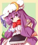  1girl book crescent female hat long_hair no_nose patchouli_knowledge purple_hair shirogane_(platinum) solo touhou violet_eyes 