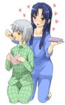  2girls asakura_ryouko barefoot book chocolate lowres miharu_(artist) miharu_(ttt) multiple_girls nagato_yuki pajamas suzumiya_haruhi_no_yuuutsu valentine yuri 