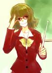  1girl bespectacled female formal glasses kazami_yuuka nokishita pant_suit pointer smile solo suit teacher touhou youkai 