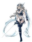  1girl armor blue_boots boots fantasy gloves long_hair original silver_hair solo sword thigh-highs weapon 