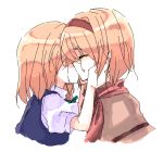  2girls alice_margatroid blonde_hair capelet closed_eyes female hairband hands_on_another&#039;s_face hands_on_another&#039;s_head hands_on_head kirisame_marisa kiss multiple_girls oekaki short_hair tadano_kagekichi tears touhou yuri 