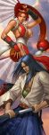  #1 1boy 1girl apple blue_hair breasts fan fatal_fury folding_fan food fruit highres holding holding_fruit japanese_clothes katana kimono king_of_fighters large_breasts long_hair long_image orange_eyes pelvic_curtain ponytail redhead revealing_clothes samurai_spirits sheath shiranui_mai sideboob snk stanley_lau sword tachibana_ukyo tachibana_ukyou tall_image the_king_of_fighters unsheathing weapon 