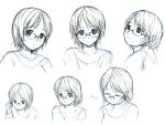 1girl glasses monochrome multiple_views ooshiro_youkou original short_hair simple_background sketch 