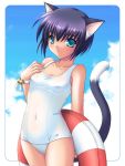  1girl animal_ears cat_ears cat_tail one-piece_swimsuit saeki_hokuto school_swimsuit solo swimsuit tail white_school_swimsuit white_swimsuit 