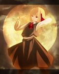  1girl aojiru_(shiro_to_kuro_no_mukyou) aoziru blonde_hair dress female full_moon hair_ribbon moon necktie red_eyes ribbon rumia short_hair solo the_embodiment_of_scarlet_devil touhou youkai 