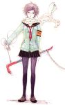  1girl cardigan chihiro_(kemonomichi) crowbar glasses original pantyhose scarf school_uniform serafuku simple_background solo weapon 