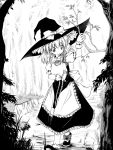  1girl aozora_market bow dress female hat kirisame_marisa monochrome solo touhou walking witch witch_hat 