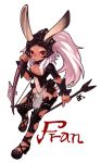  1girl animal_ears archery bf._(sogogiching) bow bow_(weapon) character_name cleavage_cutout dark_skin final_fantasy final_fantasy_xii fran rabbit_ears revealing_clothes simple_background solo viera weapon white_background 