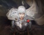  1boy armor berserk blue_eyes cape griffith highres jana_schirmer jewelry lips long_hair necklace solo white_hair 