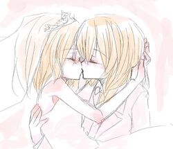  2girls alice_margatroid blonde_hair bride couple dress female formal kirisame_marisa kiss monochrome multiple_girls pant_suit suit tadano_kagekichi touhou wedding wedding_dress wife_and_wife yuri 