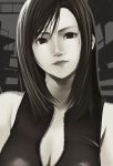  1girl breasts cleavage final_fantasy final_fantasy_vii final_fantasy_vii_advent_children lips monochrome solo suke_akurou tifa_lockhart 