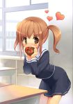  1girl chocolate chocolate_heart hanpen heart original school_uniform serafuku solo twintails valentine 