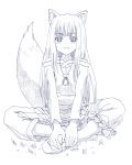  1girl animal_ears date_(senpen) holo monochrome senpen simple_background solo spice_and_wolf tail tenko_kuugen wolf_ears 