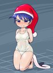  1girl arms_behind_back blue_eyes blue_hair blush bound bound_ankles bound_wrists breasts collarbone doremy_sweet hat medium_breasts nightcap school_swimsuit swimsuit tail tapir_tail touhou white_school_swimsuit white_swimsuit winn 