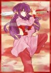  1girl breasts chinese_clothes double_bun highres long_hair purple_hair ranma_1/2 shampoo_(ranma_1/2) solo sword weapon 