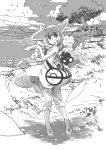  1girl :d :o absurdres bag bangs bare_arms blunt_bangs blurry braid breasts character_name closed_eyes clouds cloudy_sky collared_dress cosmog day depth_of_field dress eyebrows_visible_through_hair eyes_visible_through_hair fence grass handbag hat highres island kneehighs legendary_pokemon lillie_(pokemon) long_hair looking_at_viewer monochrome ocean open_mouth outdoors petals poke_ball_theme pokemon pokemon_(creature) pokemon_(game) pokemon_sm see-through shadow sky sleeveless sleeveless_dress small_breasts smile solo sparkle standing strap sun_hat sundress tree twin_braids water yajima_tetsuo 