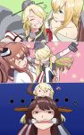 bare_shoulders blonde_hair braid crown delusion_empire french_braid hairband headgear iowa_(kantai_collection) japanese_clothes jewelry kantai_collection kongou_(kantai_collection) long_hair multiple_girls necklace off_shoulder saratoga_(kantai_collection) warspite_(kantai_collection) younger 