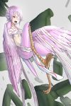  1girl animal_ears artist_request feathers flat_chest harpy highres monster_girl original pink_hair rubble talons wings 