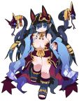  1girl animal_ears black_hair blue_eyes boots brave_sword_x_blaze_soul breasts detached_sleeves extra_ears full_body large_breasts long_hair looking_at_viewer mikazuki_menzen neck_ribbon pointy_ears ribbon simple_background snake solo toeless_boots white_background zankuro 