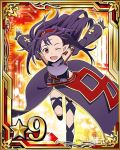  1girl ahoge breastplate card_(medium) fingerless_gloves gloves hairband long_hair looking_at_viewer number one_eye_closed pointy_ears purple_gloves purple_hair red_eyes red_hairband solo star sword_art_online yuuki_(sao) 