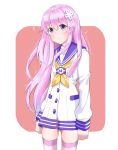  1girl collar d-pad highres long_hair nepgear neptune_(series) pink_hair solo striped striped_legwear thigh-highs violet_eyes 