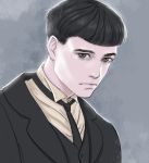  1boy black_eyes black_hair credence_barebone fantastic_beasts_and_where_to_find_them grey_background male_focus necktie portrait yunzhi-zz 