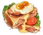  cheese food fried_egg lettuce melting momiji_mao no_humans original sandwich simple_background tomato white_background 