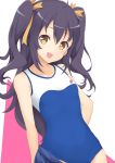  1girl black_hair blue_skirt breasts brown_eyes high_school_fleet jam_(jam0601) long_hair looking_at_viewer one-piece_swimsuit open_mouth pleated_skirt school_swimsuit school_uniform serafuku skirt skirt_removed small_breasts suruga_runa swimsuit twintails 