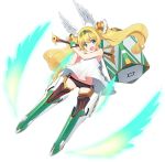  1girl anywhere_dundeon armor armored_boots blonde_hair boots emerada_(anywhere_dundeon) fingerless_gloves full_body gloves green_eyes head_wings huge_weapon long_hair mallet open_mouth short_shorts shorts sleeveless solo twintails weapon 