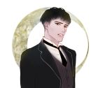  1boy artist_name black_eyes black_hair chunsik credence_barebone fantastic_beasts_and_where_to_find_them necktie simple_background solo teeth upper_body white_background 