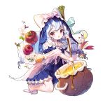  1girl :o apple cheese cherrypin dress flower food fruit honeypot long_hair official_art pink_eyes princess_paia slippers solo stirring transparent_background uchi_no_hime-sama_ga_ichiban_kawaii veil white_hair 