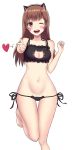  1nilla&#039; ;d animal_ears bangs bare_shoulders barefoot black_bra black_panties blush blush_stickers bra breasts brown_eyes brown_hair cat_cutout cat_ear_panties cat_ears cat_lingerie cleavage cleavage_cutout collarbone cowboy_shot d.va_(overwatch) eyebrows_visible_through_hair facepaint facial_mark fake_animal_ears fingernails frilled_bra frills groin hands_up heart highres index_finger_raised leg_up long_hair medium_breasts midriff navel one_eye_closed open_mouth overwatch panties pointing pointing_at_viewer side-tie_panties simple_background smile spoken_heart standing standing_on_one_leg stomach teeth thigh_gap toenails toes tongue underwear underwear_only whisker_markings white_background 