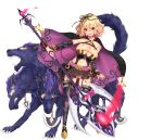  1girl awakening_(sennen_sensou_aigis) blonde_hair boots breasts cape cerberus_(sennen_sensou_aigis) chains detached_sleeves gluteal_fold holding_spear large_breasts looking_at_viewer matarou_(genkai_toppa) moltena_(sennen_sensou_aigis) navel official_art open_mouth polearm red_eyes sennen_sensou_aigis short_hair skirt spear thigh-highs thigh_boots weapon 