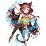  1girl animal_ears armlet artist_request black_legwear braid bridal_legwear brown_hair cat_ears cat_tail earrings hood jewelry long_hair looking_at_viewer manekohime_wenzudei musical_note official_art open_mouth pink_eyes solo tail tail_ring thigh-highs transparent_background twin_braids uchi_no_hime-sama_ga_ichiban_kawaii wristband 