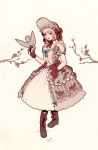  bird blue_eyes bonnet boots bow breasts choker cleavage dress floral_print gloves highres jasmin_darnell lolita_fashion long_hair original ribbon_choker white_hair 