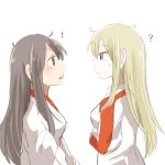  ! 2girls ? akagi_(kantai_collection) black_hair blonde_hair blue_eyes blush brown_eyes commentary_request face-to-face from_side graf_zeppelin_(kantai_collection) hair_down kantai_collection long_hair looking_at_another lowres multiple_girls no_hat no_headwear open_mouth rebecca_(keinelove) sidelocks sweat upper_body 