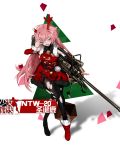  1girl anti-materiel_rifle girls_frontline gun highres nail_polish ntw-20 ntw-20_(girls_frontline) pantyhose pink_hair rifle simple_background single_shoe sniper_rifle solo torn_clothes torn_pantyhose weapon white_background 