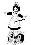  1girl akai_sashimi animal_ears balancing cat_ears cat_tail monochrome original outstretched_arms short_hair solo tail tentacle 