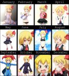  +_+ 1girl :d :p ^_^ alternate_costume angry annotated arms_behind_back ascor ascot backpack bag baozi bikini black_bikini blonde_hair blush cato_(monocatienus) charlotte_(seiken_densetsu_3) charlotte_(seiken_densetsu_3)_(cosplay) chart chibi china_dress chinese_clothes closed_eyes cosplay d: d:&lt; dress food hair_ribbon hands_clasped happy hat heart jester_cap looking_at_viewer nightgown one_eye_closed open_mouth outstretched_arms randoseru red_eyes ribbon rubbing_eyes rumia scarf seiken_densetsu seiken_densetsu_3 shirt short_hair side_slit skirt smile spread_arms steam striped striped_shirt sun_print swimsuit tabard tankini tears tongue tongue_out touhou 