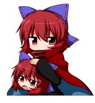  &gt;:( 1girl bangs black_shirt blush bow cape closed_mouth disembodied_head hair_bow high_collar highres jitome katsumi5o long_sleeves looking_at_viewer nukekubi open_mouth purple_bow red_eyes redhead sekibanki shirt short_hair solo tears touhou upper_body white_background 