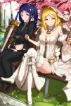  :&gt; absurdres alternate_costume bench blonde_hair blue_hair breasts character_doll cleavage cosplay detached_sleeves error excalibur fate/extra fate/extra_ccc fate/grand_order fate/zero fate_(series) formal gloves highres kurosawa_dia looking_at_viewer love_live! love_live!_sunshine!! matsuura_kanan necktie ohara_mari park_bench renze_l saber saber_(cosplay) saber_bride saber_extra saber_extra_(cosplay) suit thighs violet_eyes yellow_eyes 